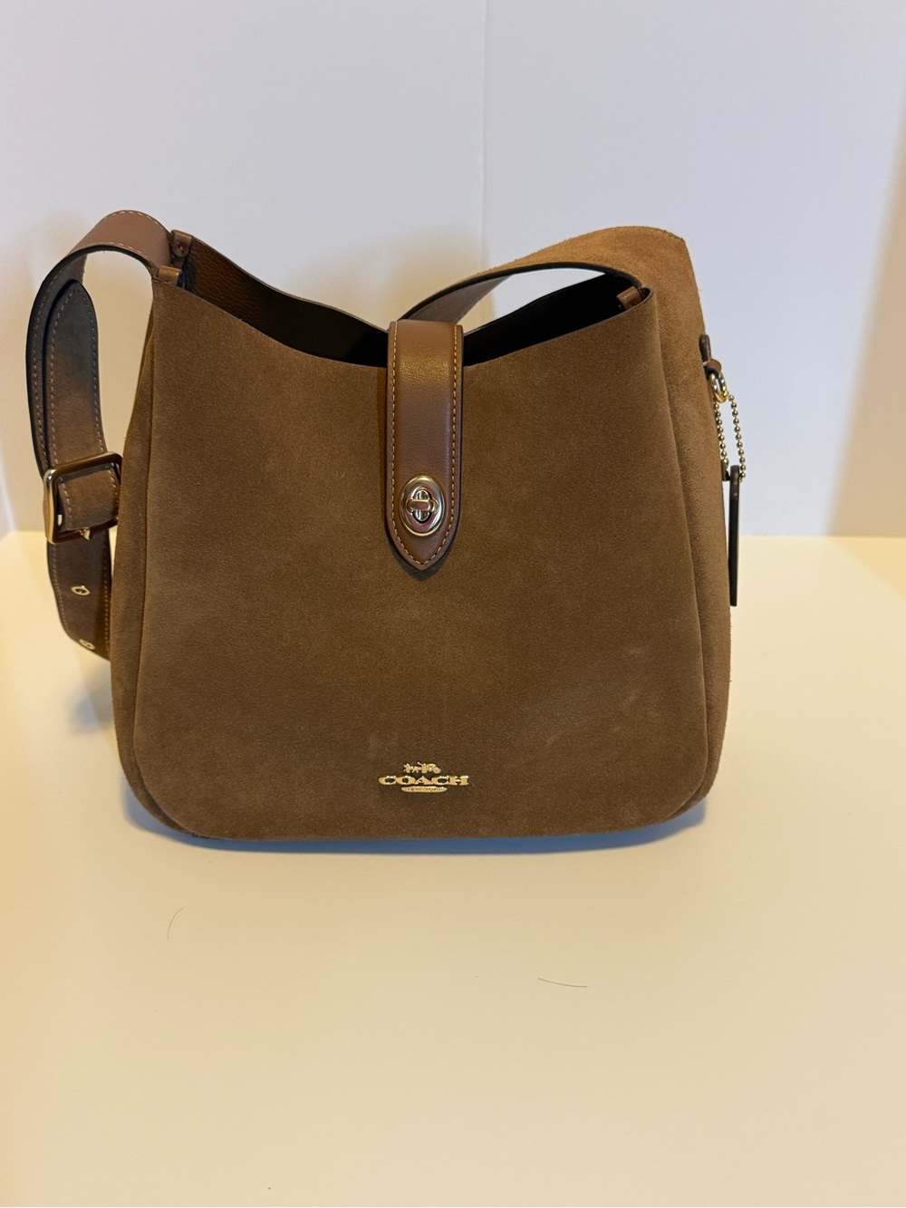 Hadley Crossbody Brown Suede with Gold Hardware